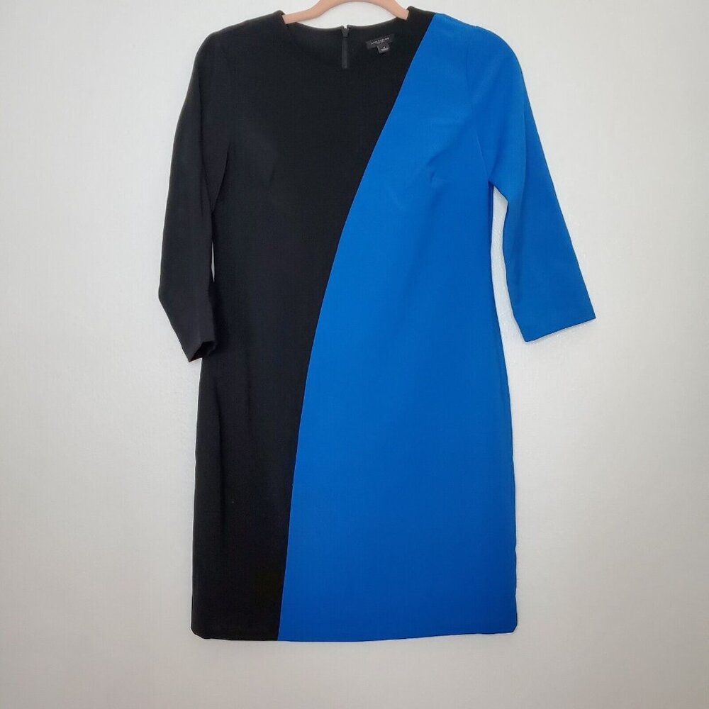 Ann Taylor Black Teal Blue Mod Color Block Shift Dress Sz 0